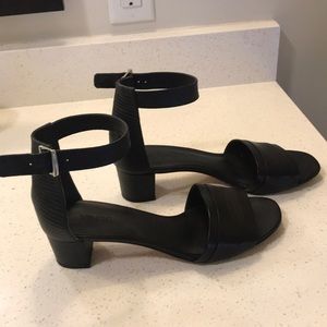 Vince Black Ankle Strap Sandals w/Small Block Heel